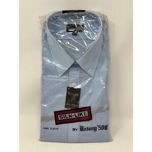 NOS 70s Botany 500 Silk-Like Men’s Long Sleeve Dress Shirt Blue Size 16 34/35